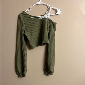 Olive Green Ribbed Off-Shoulder Top